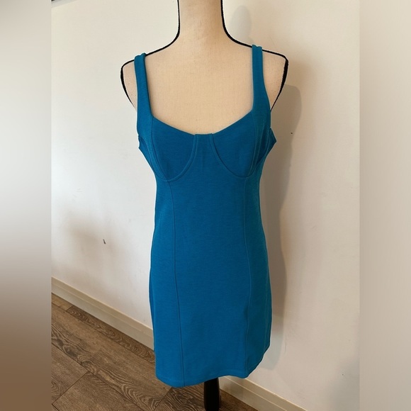 Zara bright blue bodycon mini dress bustier  corset style SZ L NWT - Picture 1 of 4